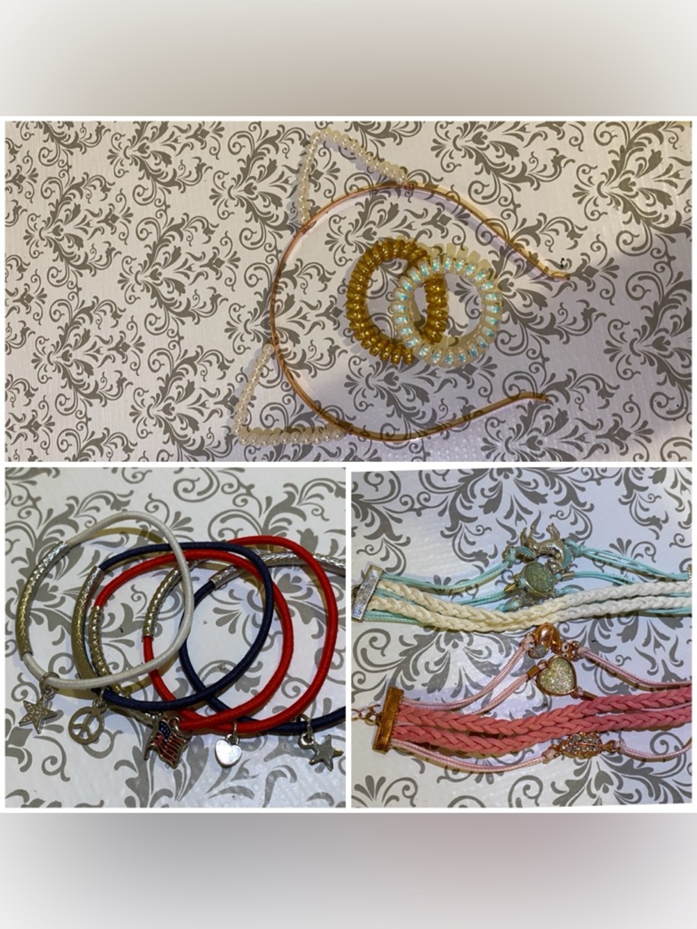Kids Multi-Color Fashion Bracelet Set - Pink, Blue, Red, Gold 
Cat ears headband